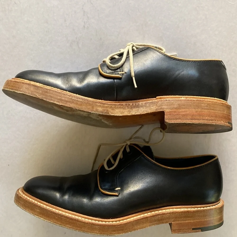 BARKER Men's Black Leather Derby Shoes with Tan Trim 9UK /10US. Made in England